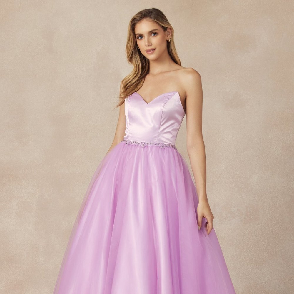 N/A NEW LONG OFF SHOULDER SLEEVELESS STRAPLESS A-LINE DRESS WITH LACE UP 265 - Picture 4 of 11